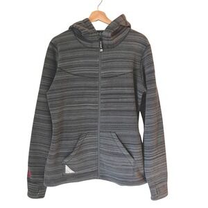 Hot Chillys Womens Fleece Lined Zip Hoody Jacket Black Grey Stripe Size Large